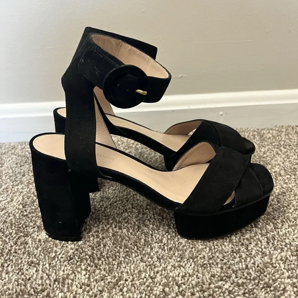 Stuart Weitzman Carmina Platform Block Heel Suede Sandals